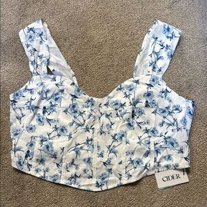 Cider Blue Floral Faux Boning Corset Crop Tank Top Size 2XL